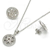 Sterling Silver Earring and Pendant Adult Set, Flower Design, with White Micro Pave and White Cubic Zirconia, Polished, Rhodium Finish, 10.174.0239