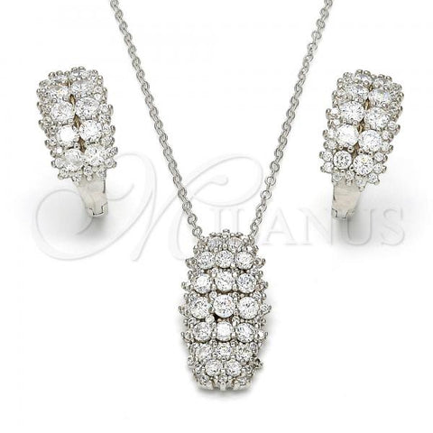 Sterling Silver Earring and Pendant Adult Set, with White Cubic Zirconia, Polished, Rhodium Finish, 10.175.0049