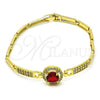 Oro Laminado Fancy Bracelet, Gold Filled Style with Garnet Cubic Zirconia and White Micro Pave, Polished, Golden Finish, 03.283.0362.08
