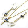 Oro Laminado Earring and Pendant Adult Set, Gold Filled Style with Sapphire Blue and White Cubic Zirconia, Polished, Golden Finish, 10.210.0084.1