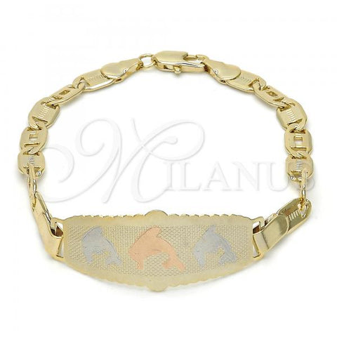 Oro Laminado ID Bracelet, Gold Filled Style Dolphin Design, Polished, Tricolor, 03.63.1937.1.07