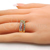 Oro Laminado Multi Stone Ring, Gold Filled Style with Pink and White Cubic Zirconia, Polished, Golden Finish, 01.210.0045.14.08 (Size 8)