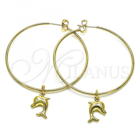 Oro Laminado Medium Hoop, Gold Filled Style Dolphin Design, Polished, Golden Finish, 02.63.2741.50