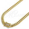 Oro Laminado Basic Necklace, Gold Filled Style Chunky Design, with White Cubic Zirconia, Polished, Golden Finish, 03.278.0003.30