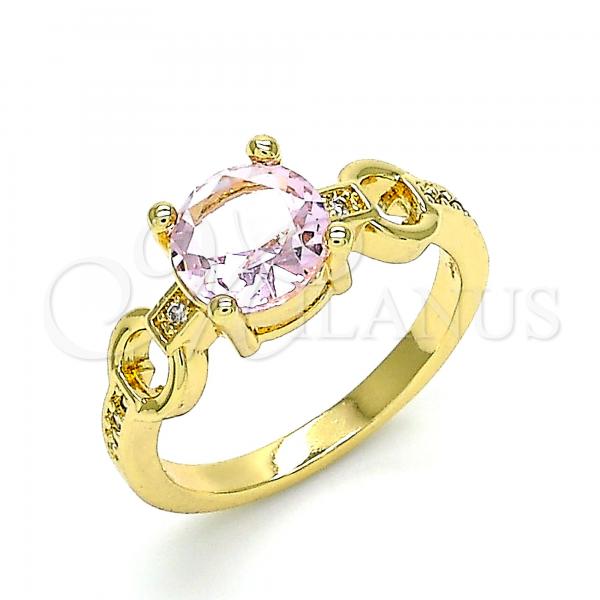 Oro Laminado Multi Stone Ring, Gold Filled Style with Pink and White Cubic Zirconia, Polished, Golden Finish, 01.284.0053.06