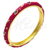 Oro Laminado Individual Bangle, Gold Filled Style Star and Moon Design, Dark Pink Enamel Finish, Golden Finish, 07.246.0005.2.05 (07 MM Thickness, Size 5 - 2.50 Diameter)