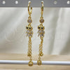 Oro Laminado Long Earring, Gold Filled Style Leaf Design, with Multicolor Cubic Zirconia, Polished, Golden Finish, 02.210.0827