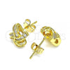 Oro Laminado Stud Earring, Gold Filled Style with White Micro Pave, Polished, Golden Finish, 02.342.0122