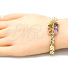 Oro Laminado Fancy Bracelet, Gold Filled Style Teardrop and Leaf Design, with Multicolor Cubic Zirconia, Polished, Golden Finish, 03.210.0128.2.07
