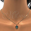 Oro Laminado Pendant Necklace, Gold Filled Style Anchor Design, with Green Opal and White Micro Pave, Polished, Golden Finish, 04.63.1326.2.18