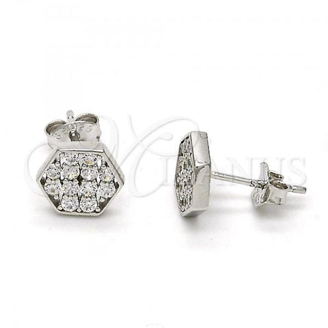 Sterling Silver Stud Earring, with White Cubic Zirconia, Polished, Rhodium Finish, 02.285.0031