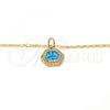 Oro Laminado Pendant Necklace, Gold Filled Style with Blue Topaz Opal and White Micro Pave, Polished, Golden Finish, 04.63.1319.2 .18