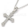 Sterling Silver Pendant Necklace, Cross Design, with White Cubic Zirconia, Polished, Rhodium Finish, 04.336.0120.16