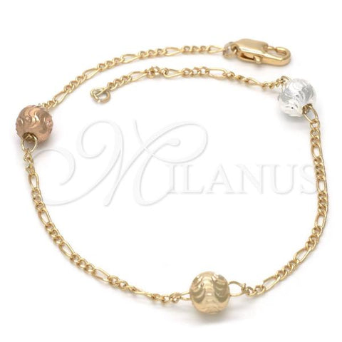 Gold Plated Fancy Bracelet, Ball Design, Diamond Cutting Finish, Tricolor, 03.08.0129.09