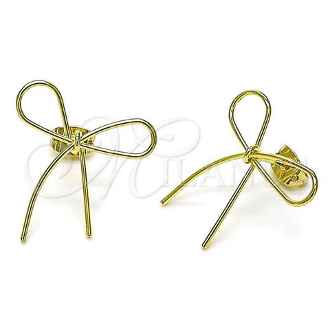 Oro Laminado Stud Earring, Gold Filled Style Bow Design, Polished, Golden Finish, 02.213.0667