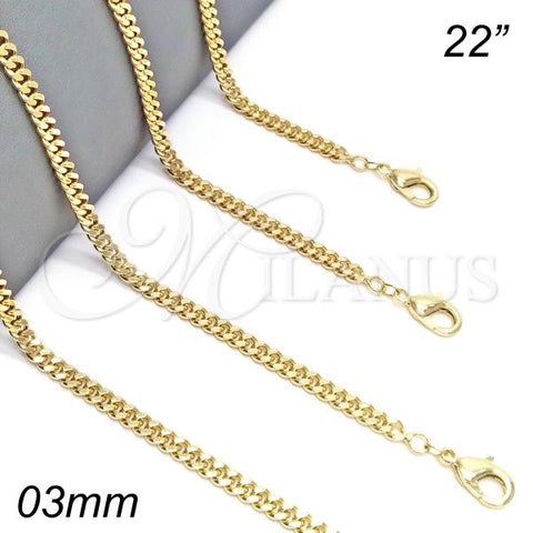 Oro Laminado Basic Necklace, Gold Filled Style Miami Cuban Design, Polished, Golden Finish, 04.213.0095.22