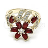Oro Laminado Multi Stone Ring, Gold Filled Style Flower Design, with Ruby and White Cubic Zirconia, Polished, Golden Finish, 01.210.0092.1.08 (Size 8)