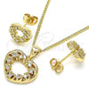 Oro Laminado Earring and Pendant Adult Set, Gold Filled Style Heart Design, with White Micro Pave, Polished, Golden Finish, 10.342.0049