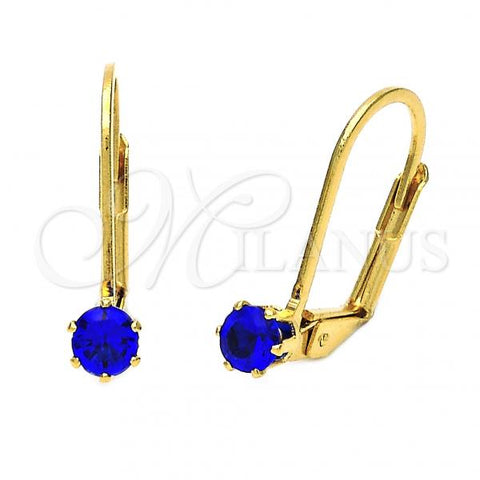 Oro Laminado Leverback Earring, Gold Filled Style with Tanzanite Cubic Zirconia, Polished, Golden Finish, 5.128.101