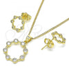 Oro Laminado Earring and Pendant Adult Set, Gold Filled Style with White Micro Pave, Polished, Golden Finish, 10.156.0338