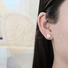 Oro Laminado Stud Earring, Gold Filled Style Heart Design, with White Micro Pave, Polished, Golden Finish, 02.156.0325