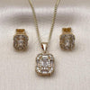 Oro Laminado Earring and Pendant Adult Set, Gold Filled Style Baguette and Cluster Design, with White Cubic Zirconia and White Micro Pave, Polished, Golden Finish, 10.342.0232