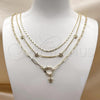 Oro Laminado Fancy Necklace, Gold Filled Style Paperclip and Miami Cuban Design, with White Micro Pave, Polished, Golden Finish, 04.213.0359.16