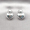Rhodium Plated Stud Earring, Heart and Ball Design, Polished, Rhodium Finish, 02.60.0159.1