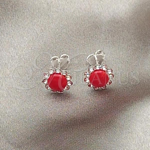 Sterling Silver Stud Earring, with Orange Red Pearl, Polished, Silver Finish, 02.397.0042.03