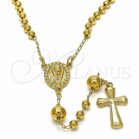 Oro Laminado Medium Rosary, Gold Filled Style Sagrado Corazon de Maria Design, Polished, Golden Finish, 054.006