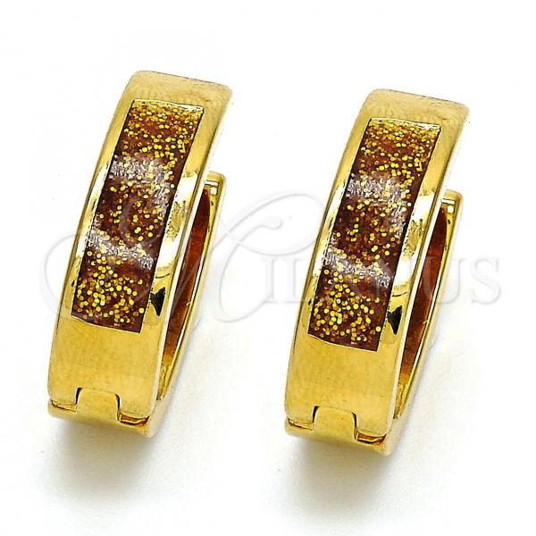 Stainless Steel Huggie Hoop, with Multicolor Opal, Polished, Golden Finish, 02.230.0005.16