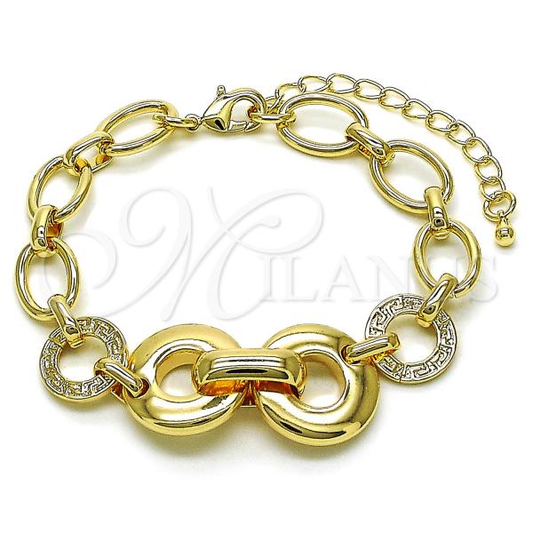 Oro Laminado Fancy Bracelet, Gold Filled Style Greek Key Design, Polished, Golden Finish, 03.418.0001.07