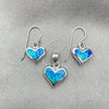 Sterling Silver Earring and Pendant Adult Set, Heart Design, with Bermuda Blue Opal, Polished, Silver Finish, 10.391.0016