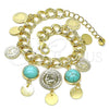 Oro Laminado Charm Bracelet, Gold Filled Style with Light Turquoise Opal, Polished, Golden Finish, 03.331.0119.3.08