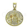 Oro Laminado Religious Pendant, Gold Filled Style Jesus Design, with Garnet Crystal, Diamond Cutting Finish, Golden Finish, 05.213.0147