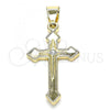 Oro Laminado Religious Pendant, Gold Filled Style Cross Design, with White Crystal, Polished, Golden Finish, 05.213.0083