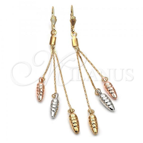Oro Laminado Long Earring, Gold Filled Style Diamond Cutting Finish, Tricolor, 5.089.004