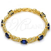 Oro Laminado Tennis Bracelet, Gold Filled Style Hugs and Kisses Design, with Sapphire Blue and White Cubic Zirconia, Polished, Golden Finish, 03.206.0001.1.07
