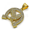 Oro Laminado Fancy Pendant, Gold Filled Style Eagle Design, with White Micro Pave, Polished, Golden Finish, 05.342.0101.1