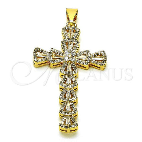 Oro Laminado Religious Pendant, Gold Filled Style Cross Design, with White Cubic Zirconia and White Micro Pave, Polished, Golden Finish, 05.253.0179