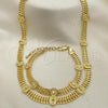 Oro Laminado Necklace and Bracelet, Gold Filled Style Guadalupe Design, Polished, Golden Finish, 06.185.0010