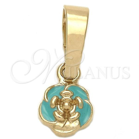 Oro Laminado Fancy Pendant, Gold Filled Style Flower Design, Blue Enamel Finish, Golden Finish, 05.163.0071.5