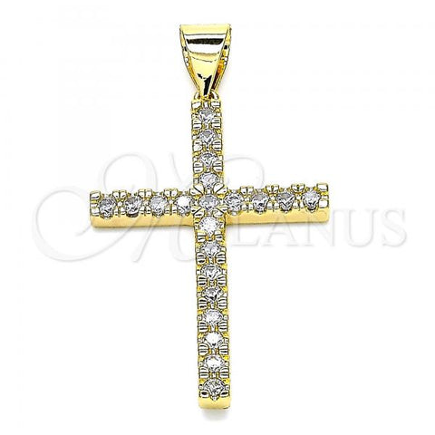 Oro Laminado Religious Pendant, Gold Filled Style Cross Design, with White Cubic Zirconia, Polished, Golden Finish, 05.342.0042