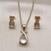 Oro Laminado Earring and Pendant Adult Set, Gold Filled Style Teardrop Design, with White Cubic Zirconia and White Micro Pave, Polished, Golden Finish, 10.342.0235