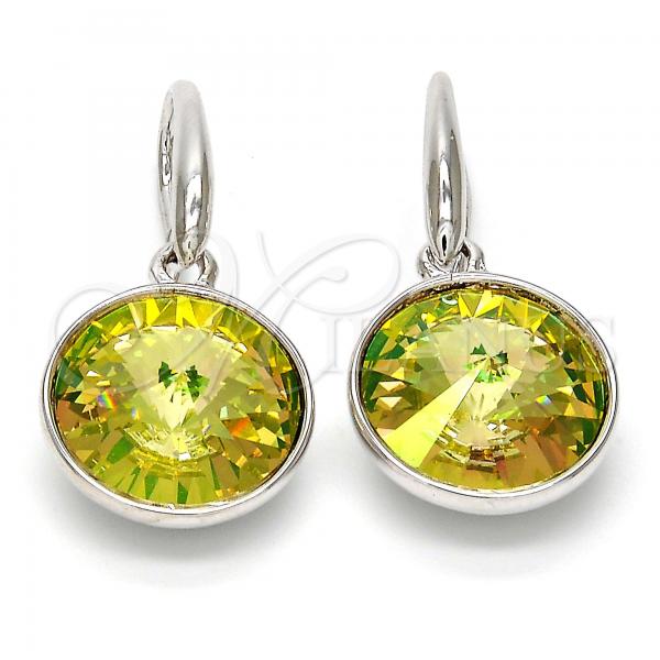 Rhodium Plated Dangle Earring, with Luminous Green Swarovski Crystals, Polished, Rhodium Finish, 02.239.0001.3