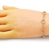 Oro Laminado Fancy Bracelet, Gold Filled Style Heart Design, with White Micro Pave, Polished, Golden Finish, 03.213.0232.07
