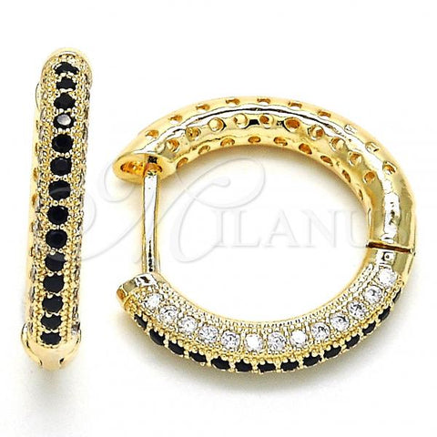 Oro Laminado Huggie Hoop, Gold Filled Style with Black and White Micro Pave, Polished, Golden Finish, 02.264.0006.4.20