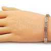 Oro Laminado Fancy Bracelet, Gold Filled Style Greek Key Design, with White Micro Pave, Polished, Golden Finish, 03.283.0505.07