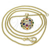 Oro Laminado Pendant Necklace, Gold Filled Style with Multicolor Micro Pave, Polished, Golden Finish, 04.156.0316.3.20