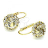 Oro Laminado Leverback Earring, Gold Filled Style Flower Design, with White Cubic Zirconia, Polished, Golden Finish, 5.125.006